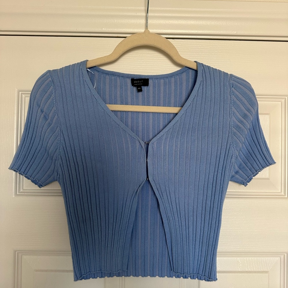 Debut Light Blue Ribbed Blouse